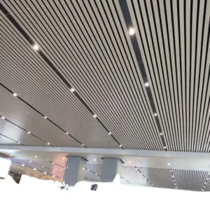 Aluminum Modern Perforated Metal Strip Fire Resistant Waterproof Artistic Brushed Surface Ceiling Grid For Interior Mall Use