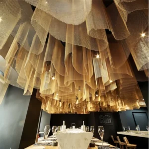 Architectural Decorative Metal Mesh Curtain Stainless Steel Wire Mesh for Interior Partition Ceiling Divider Hotel Lobby Design