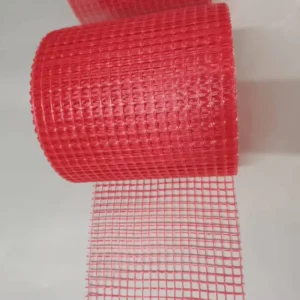 High quality Alkali Free Red Fiberglass Perforated Mesh Roll With Plain Woven Custom Cutting Service For Wall Reinforcement