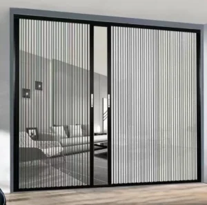 New Modern Anti Mosquito Screen Door Easy Installation Polyester Stripe Magnetic Perforation Free Curtain for Door & Window