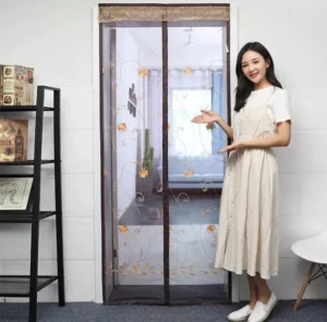 Package Custom 100% Polyester Anti Mosquito Screen Door Hand Free Mesh Magnetic Door Screen