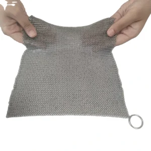 Welded Stainless Steel Plain Weave Chainmail Ring Mesh Scrubber with Corrosion Resistance Silver Kitchen Use 1.2mm Wire Diameter
