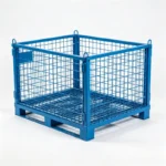 Wire Mesh Steel Logistics Storage Bin Visible Goods Stackable Blue Powder Coated Warehouse Factory Metal Pallet Box